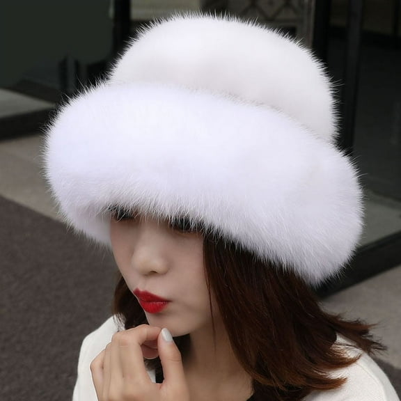CKLC Faux Fur Trimmed Winter Fashion Hat for Women Fashionable Outdoor Warm Hats Christmas Gift(White）