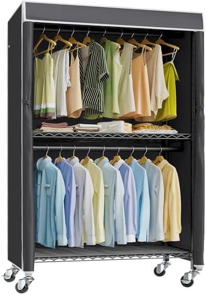 CKPFVY V12C Heavy Duty Rolling Garment Rack with Cover Clothing Rack