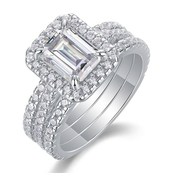 CKT Beautiful White Moissanite Stone Engagement Ring, 1.5 Ct, 925 Silver Plated 18k White Gold, Size 5