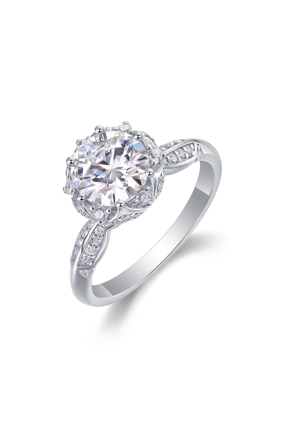 D Color 2 Carat Moissanite Fine Jewelry S925 Sterling Silver 18K White Gold Plated Ring for Women R12987