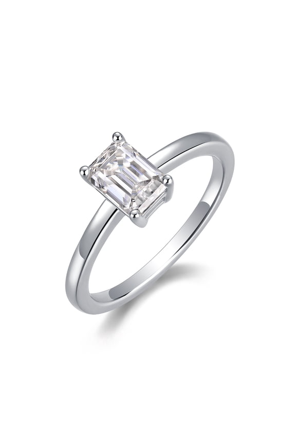 Fine Jewelry 925 Sterling Silver 18K White Gold Plated 1 Carat Emerald Cut Moissanite Diamond Engagement Ring for Women