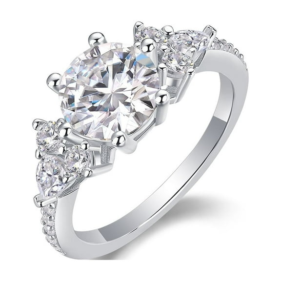 CKT Fine Jewelry 925 Sterling Silver Plated with 18K White Gold Perfectly Paired with 2 Carat Moissanite Fashion Diamond Engagement Ring
