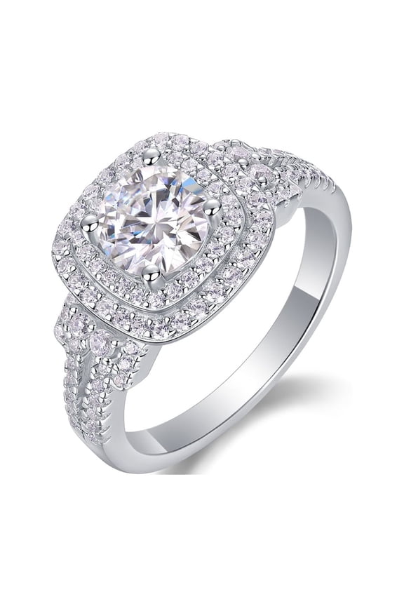 Fine Jewelry S925 Sterling Silver with 18K White Gold Plated Time Prelude Ring with 1 Carat Moissanite Includes GRA Certificate Engagement Ring Diamond Gift