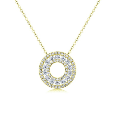 CKT Pendant White Moissanite Necklace 1 Carat S925, Silver Plated 18k Yellow Gold