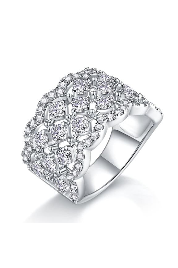 S925 Sterling Silver Plated 18K White Gold Lace Snowflake Ring for Women with 2.388 Carat Moissanite Fine Jewelry R13686