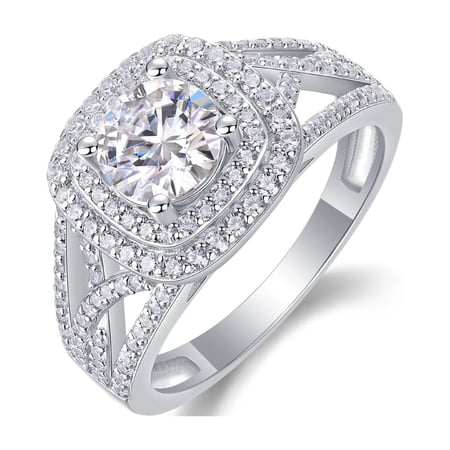 CKT S925 Sterling Silver Plated 18K White Gold Ring for Women 1 Carat Moissanite Fine Jewelry R13378