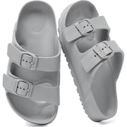 CKWLXQY Kids Double Buckle Slide Sandals   Boys & Girls Backless Summer EVA Sandles, Lightweight Adjustable Comfort Shoes for Beach, Pool, Shower & Outdoor Play