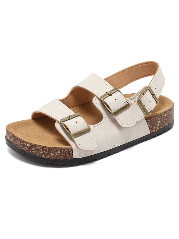 Kids Toddler Sandals with Cork Footbed, Flat Slide Sandals for Boys and Girls, Summer Beach Shoes with Adjustable Back Strap