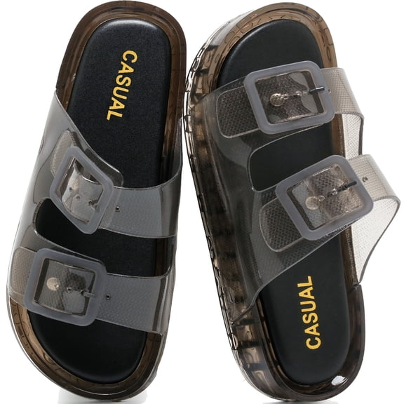 CKWLXQY Women Jelly Sandals - Lightweight & Water-Resistant Pool Slides with Double Adjustable Buckle Non-slip Slip-on Flat Sandals for Beach Pool Shower Casual Daily Wear