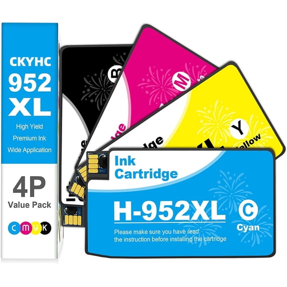 CKYHC 952XL Ink Cartridges Replacement for HP 952XL 952 XL Combo Pack for 8715 8720 7720 7740 Printer,No Block Version (1 Black 1 Cyan 1 Magenta 1 Yellow)