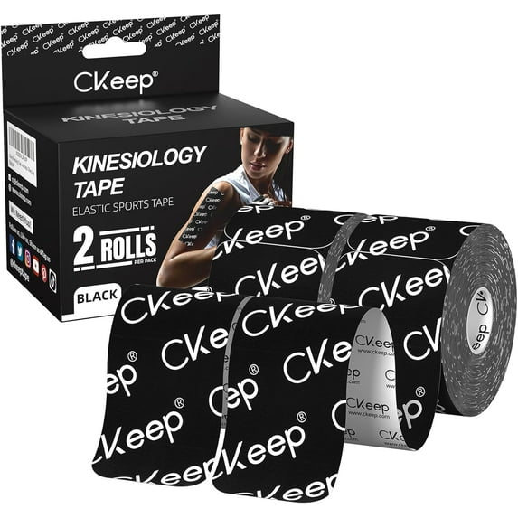 CKeep Kinesiology Tape (2 Rolls), Cotton Elastic Premium Athletic Tape, Black