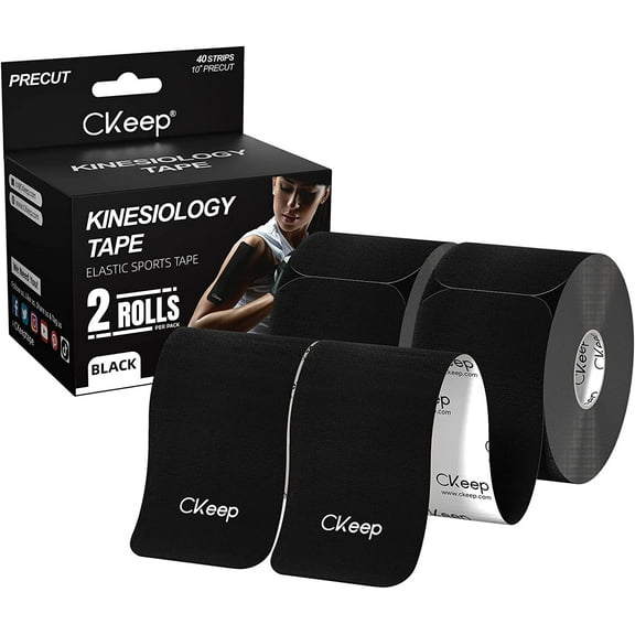 CKeep Kinesiology Tape (2 Rolls), Original Cotton Elastic Premium Athletic Tape,Black