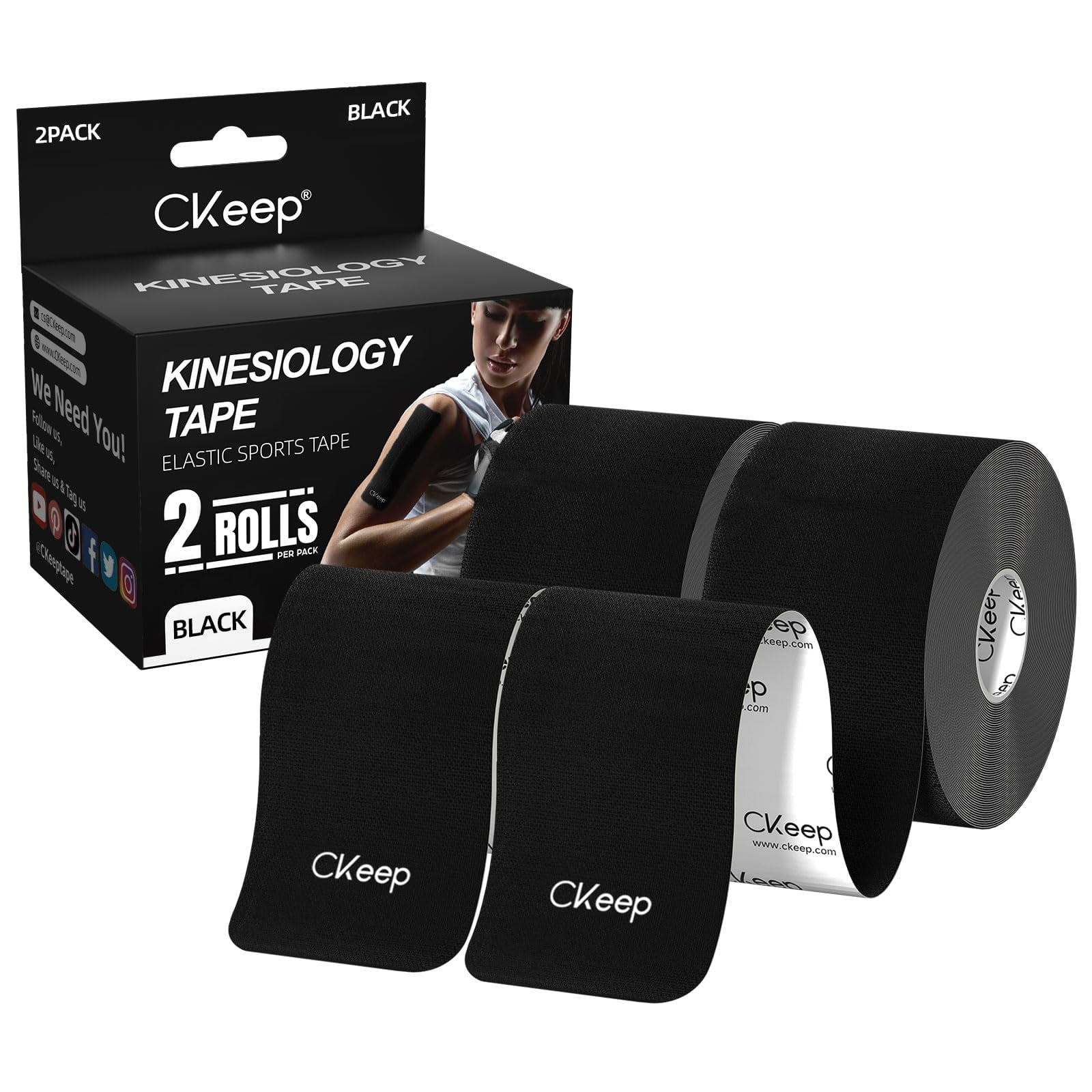CKeep Uncut Kinesiology Tape(2 Rolls), Original Cotton Elastic Premium