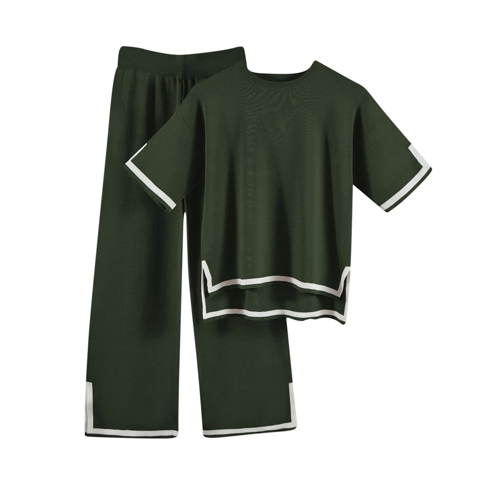 Green Asymmetrical Cotton Knit Two Piece Set Sweater And Shirt For Autumn Chic Unisex main image 1