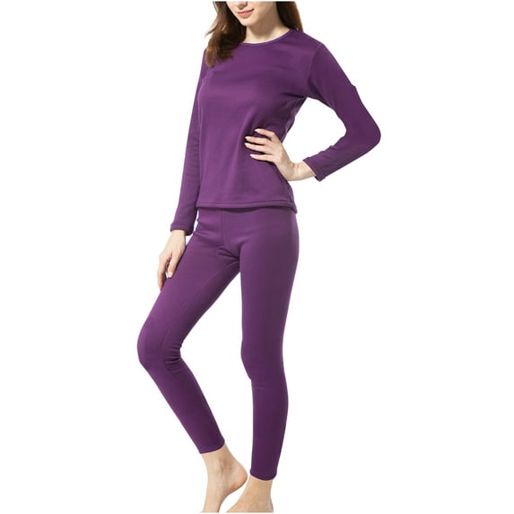 CKpwisy 2 PieceThermal Underwear Sets for Women Warm Long Sleeve Tops with Pants Fleece Lined Base Layer Cold Weather Matching Clothes Purple XXXXL