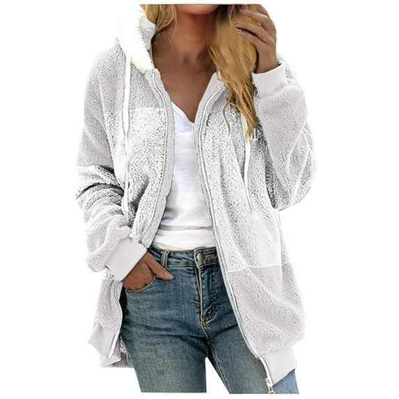 CKpwisy 2025 Oversized Jackets for Women Plus Size Full Zipper Color Block Fleece Jackets Casual Loose Long Sleeve Faux Fur Coats 2025 Trendy Shggy Winter Warm Outwear with Pockets