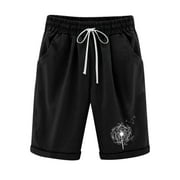 CKpwisy Bermuda Shorts for Women Knee Length Shorts Loose Yoga Lounge Athletic Running Work Out Athletic with Pocket Elastic Waist Wide Leg Long Shorts