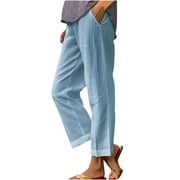 CKpwisy Best for Relaxing the Linen Pants Summer Fall Wide Leg Elastic Waist Beach Trousers with Pockets Plus Size Beach Travel Lounge Pants