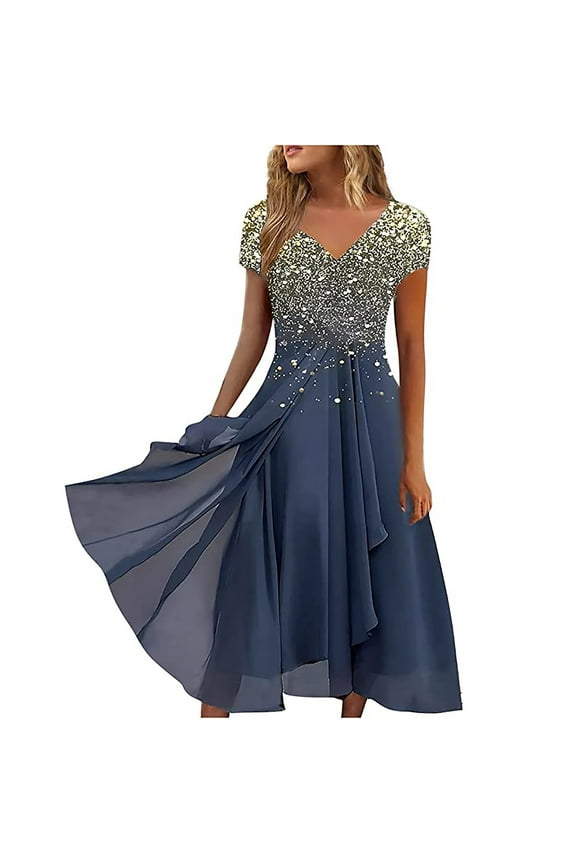 Cocktail Dresses for Women Tea Length Mother of The Bride Dresses for Women Lace Chiffon Wedding Evening Party Gown with Sleeves