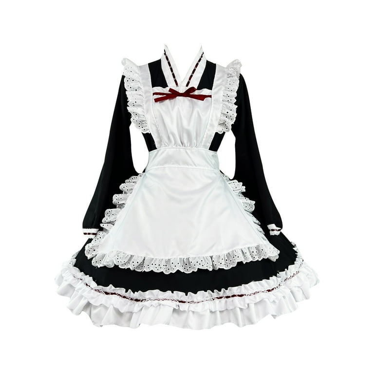 CKpwisy Cute Japanese Cute Maid Dress In Large Size Maid Dress With Long  Sleeves V-Neck Knee Length - Walmart.com