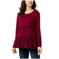 thumbnail image 1 of CKpwisy Cute Maternity Shirts for Breastfeeding, Women's Long Sleeve Tiered Basic Maternity Tops Smocked Ruffle Hem Blouse Tunic Casual Pregnancy Blouse, 1 of 6
