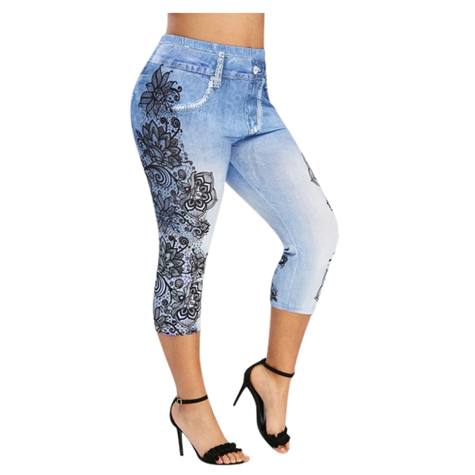 CKpwisy Jean Leggings for Women Tummy Control High Waisted Yoga Pants ...