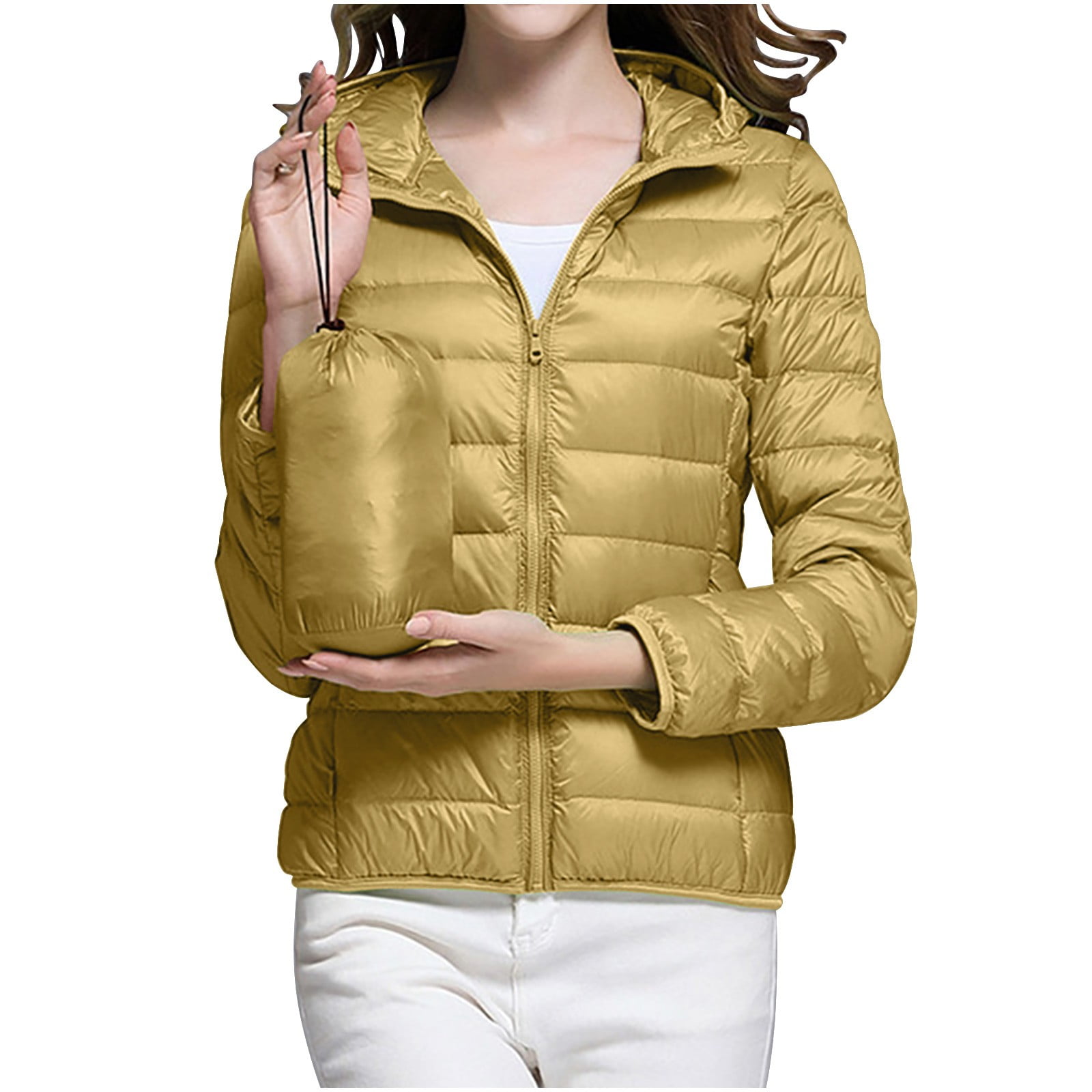 CKpwisy Packable Puffer Jackets for Women Winter Warm Lapel Cropped