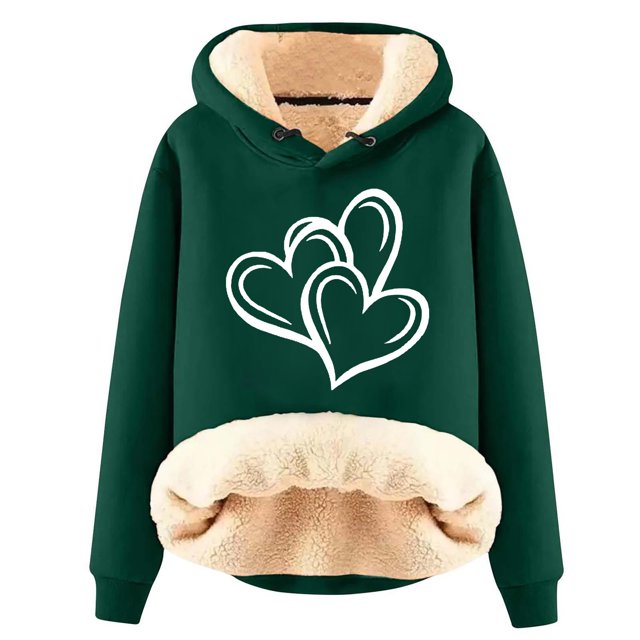 CKpwisy Sherpa Lined Hoodies for Women Fall Fashion 2025 Heart Graphic Long Sleeve Sweatshirts Winter Warm Fleece Pullovers 2025 New Clothes