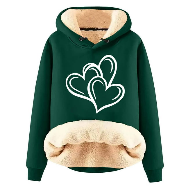 CKpwisy Sherpa Lined Hoodies for Women Fall Fashion 2025 Heart Graphic Long Sleeve Sweatshirts Winter Warm Fleece Pullovers 2025 New Clothes