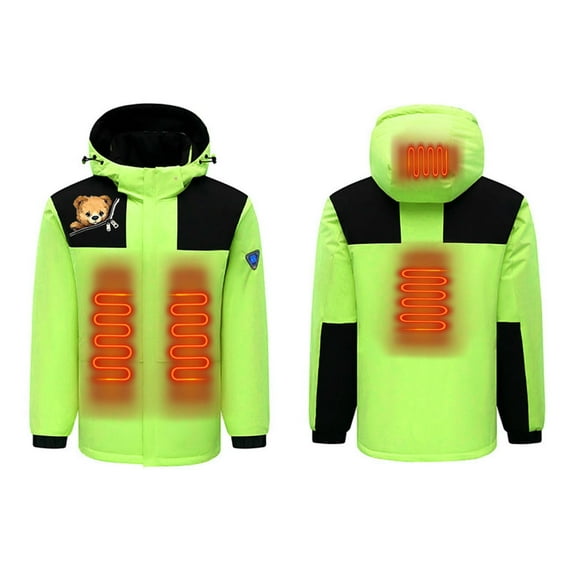 CKpwisy Unisex Heated Jackets with Removable Hood Heated Coat Heated Coat 5 Heating Area USB Charging Windbreaker Green XL