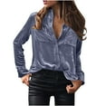 thumbnail image 1 of CKpwisy Velet Blouses for Women Soft Trendy Long Sleeve Button Down Shirts Cute Lapel Collar V Neck Tops for Business Work 2025 New Clothes, 1 of 4