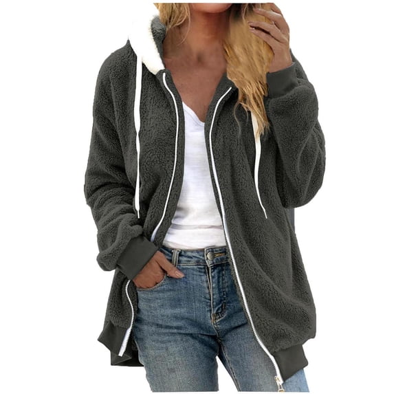 CKpwisy Winter Coats for Women 2025 Trendy Fuzzy Fleece Jacket Plus Size Long Sleeve Faux Fur Winter Warm Coat Soft Comfy Hooded Color Block Cardigan Shaggy Outerwear
