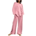 thumbnail image 1 of CKpwisy Women 2 Piece Outfits Oversized Long Sleeve Pullover Top and Wide Leg Pants Drop Shoulder Lounge Sets Tracksuit 2025 Trendy Clothes Pink XXXXL, 1 of 6