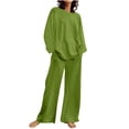 thumbnail image 1 of CKpwisy Women 2 Piece Outfits Oversized Long Sleeve Pullover Top and Wide Leg Pants Drop Shoulder Lounge Sets Tracksuit 2025 Trendy Clothes Green L, 1 of 6