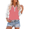 thumbnail image 1 of CKpwisy Women 3/4 Sleeve Casual Shirts Color Block Pullover Tops Fall Fashion Loose Button V Neck T-Shirt for Teen-girls, 1 of 6