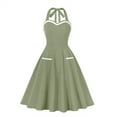 thumbnail image 1 of CKpwisy Women 50s 60s Vintage Sleeveless Retro Halter Wedding Party Pinup Swing Dress Retro Patchwork Midi Evening Rockabilly Dress, 1 of 5