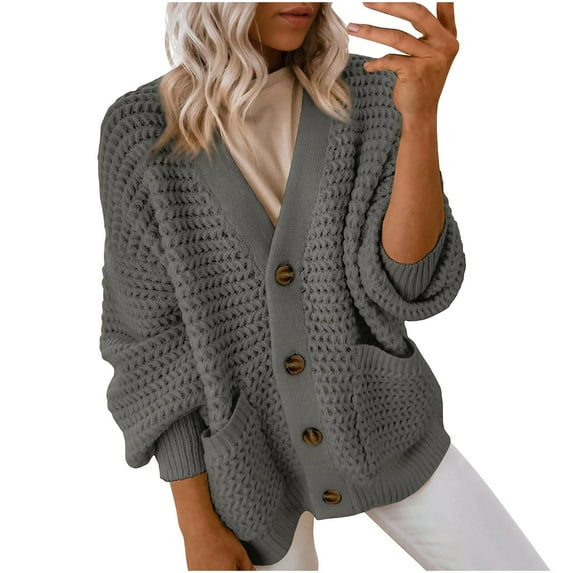 CKpwisy Women's 2025 Fall Cardigan Sweaters Lightweight V-Neck Long Sleeve Open Front Button Up Knitted Cardigans Trendy Solid Color Sweater Fall Winter Outerwear