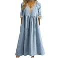 thumbnail image 1 of CKpwisy Women’s Cotton Linen Midi Dress Summer Flowy Half Sleeve Knee Length Dresses Loose Casual V Neck Empire Waist A Line Dress for Summer Beach Vacation, 1 of 5