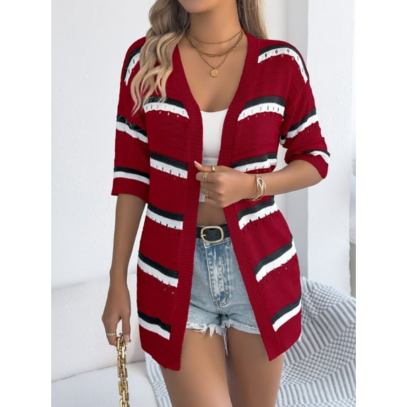 CKpwisy Women's Knit Cardigan Fall Winter 2025 Half Sleeve Open Front Outerwear Casual Lightweight Soft Hollow Out Cardigan Sweater