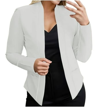 CKpwisy Women's Long Sleeve Blazer Fall Open Front Blazers Casual Pockets Work Jackets Slim Fit Crop Blazer Jackets Outerwear Work Office Suit Jackets Office Work Cardigan