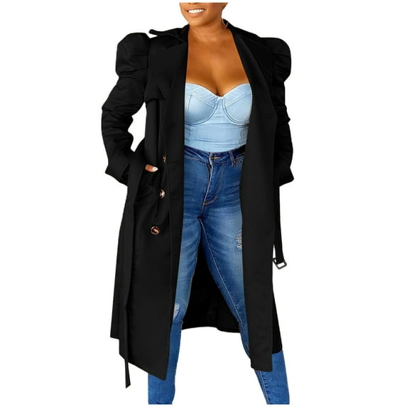CKpwisy Women's Long Trench Coat Long Double-Breasted Overcoat Spring Fall Fashion 2025 Classic Lapel Lapel Coats Belted Slim Outerwear Coat 2025