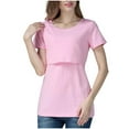 thumbnail image 1 of CKpwisy Women's Nursing Tunics Tops Maternity T-Shirts Breastfeeding Blouses Shirts Summer Short Sleeves Double Layer Pregnancy Tee Mama Clothes, 1 of 6