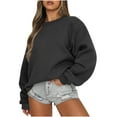 thumbnail image 1 of CKpwisy Women's Oversized Spring Summer Sweatshirts Round Neck Long Sleeve Drop Shoulder Pullover Tops Casual Solid Color Clothes, 1 of 6