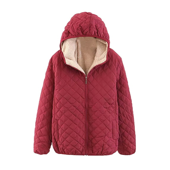 CKpwisy Women's Quilted Puffer Jacket Lightweight Zip Up Long Sleeve Coat Winter Warm Fleece Lined Hooded Thicken Coats Oversized Fit Packable with Pockets