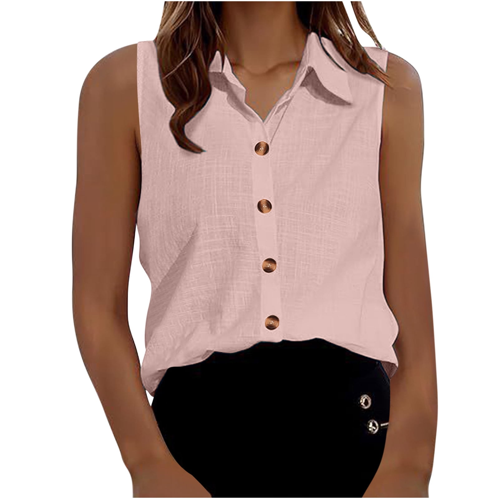 CKpwisy Women's Sleeveless Shirts Summer Trendy Button Down