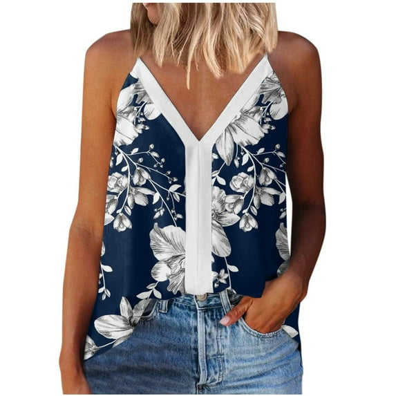 CKpwisy Women's Spaghetti Strap Camis Tops Soft Trendy Sexy Deep V Neck Summer Tank Tops Elegant Floal Print Sleeveless T-shirts Blouses Baggy Vests