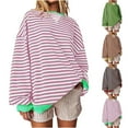 thumbnail image 1 of CKpwisy Women's Striped Oversized Sweatshirt Drop Shoulder Long Sleeve Shirts for Women 2025 Trendy Crewneck Sweatshirts Casual Crew Neck Pullover Top Y2K Tops, 1 of 6