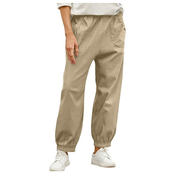 CKpwisy Women's Summer High Waisted Pants Summer Casual Baggy Lounge Pants Ankle Length Work Office Trouser Slacks with Pockets