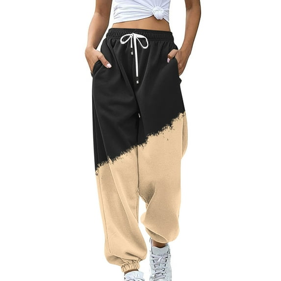 CKpwisy Women's Sweatpants Casual Sport Active Jogging Pants Color Block Cuffed Trousers Comfortable Workout Atletic Pants High Waist Loose Pants Cotton Elastic Bottom Pant 2025