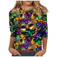 thumbnail image 1 of CKpwisy Women's Theme Party Round Collar Shirts Casual Basic 3/4 Sleeve Mask Graphic Shirt 2025 New Mardi Gras Tees Blouses Tops Deal of The Day Prime Today, 1 of 5